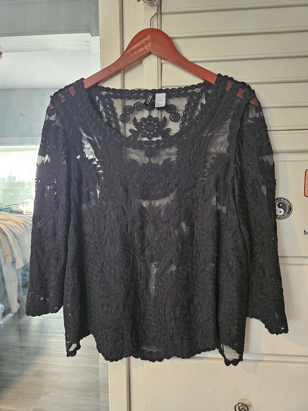 Whimsy/goth Sheer Floral Lace V-Neck Blouse